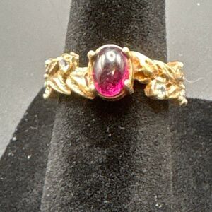 Garnet and Brass Ring, size 7, NEW, Handmade